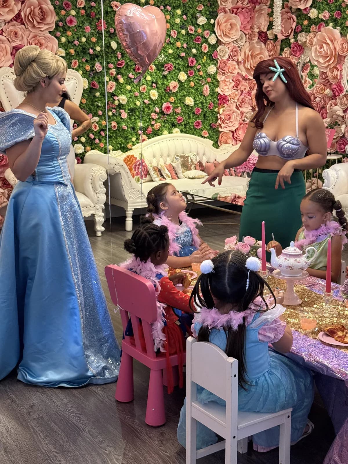 Cinderella princess character interacting with kids at girls birthday party Fort Lauderdale FL