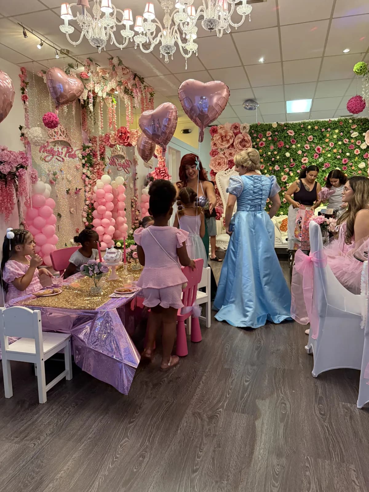 Fully themed Disney princess party room at Pretty in Pink Princess Spa, Fort Lauderdale