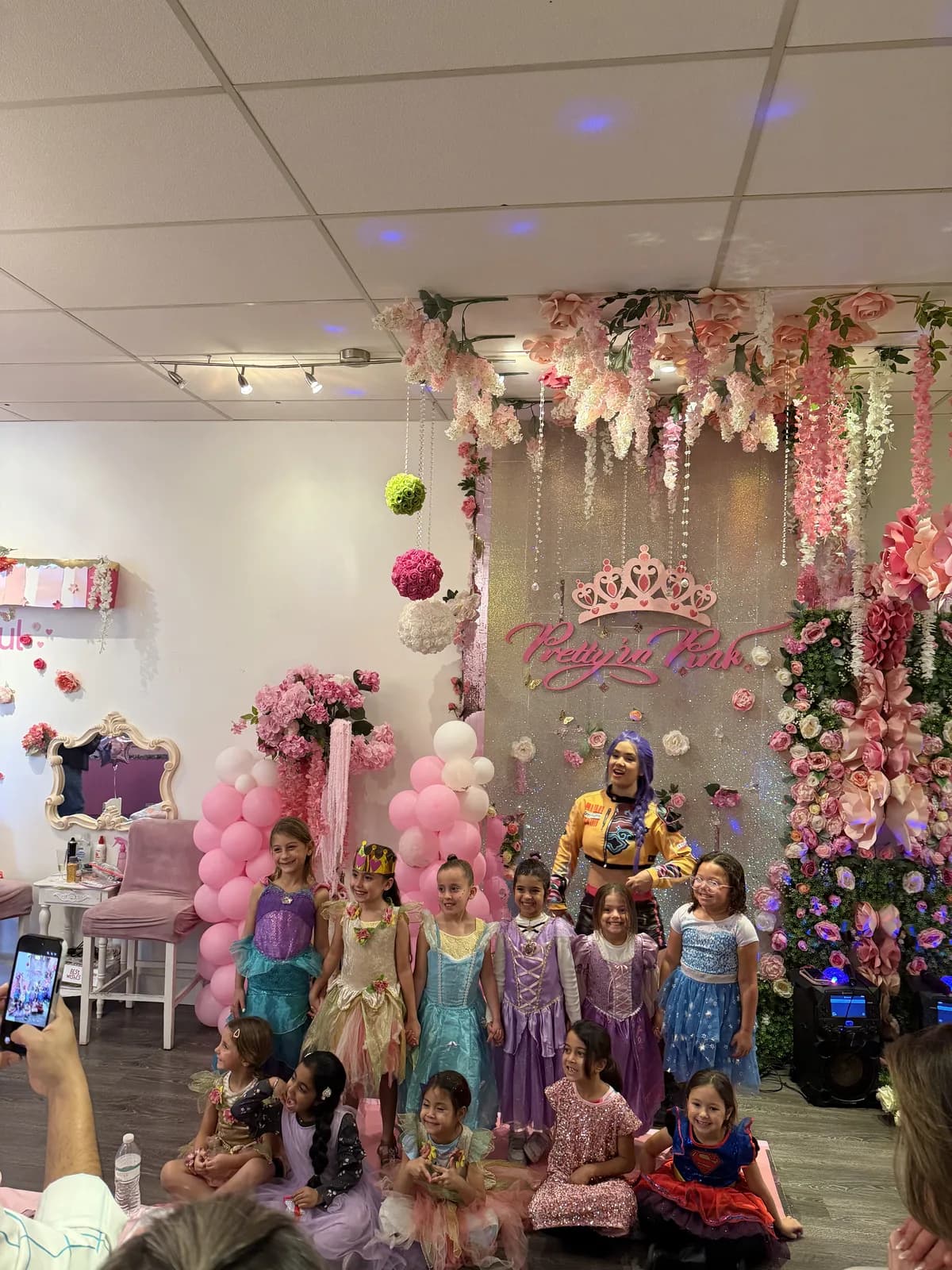 Small group of girls in princess dresses at Pretty in Pink Princess Spa